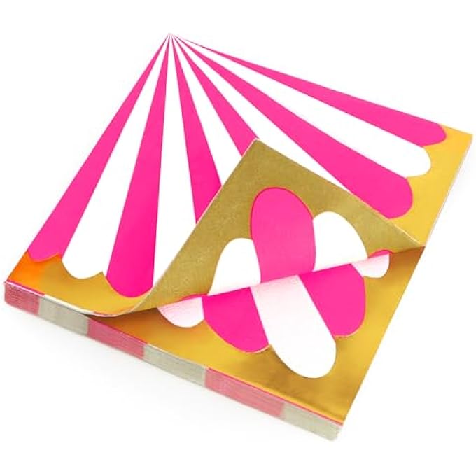 BIRTHDAY NAPKINS 33 X 33 CM PACK OF 24 NAPKINS DARK PINK CIRCUS THEME DISPOSABLE PAPER NAPKINS FOR DECORATION BIRTHDAY, PARTIES, CARNIVAL, CHILDREN'S PARTY TABLE DECORATION, DARK PINK AND - Image 2